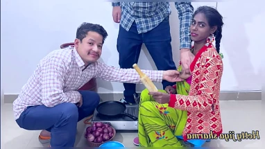 Bhabhi in kitchen with two dever's threesome sex